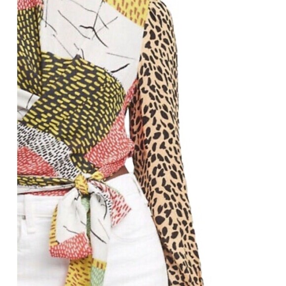 Anthropologie Blank London Leopard Patchwork Top Blouse Wrap Size P - Picture 4 of 12